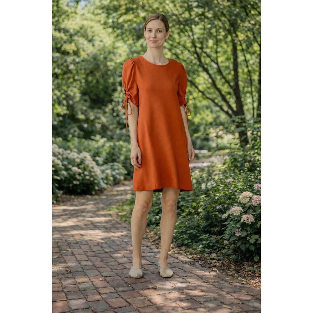 SEE BY CHLOÉ Ruched Sleeve Mini Shift Dress in Cayenne Pepper. Size 38 or US 6